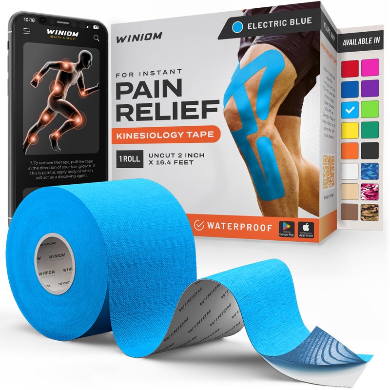 Kinesiology TapeIncredible Support for Athletic Sports and RecoveryFree Taping GuideUncut 2 inch 164 feet Roll Electric Blue Free Taping Guide Pack of 1